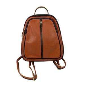 Valentina Italy Burnt Orange Pebbled Leather Backpack Shoulder Bag Gold Tone